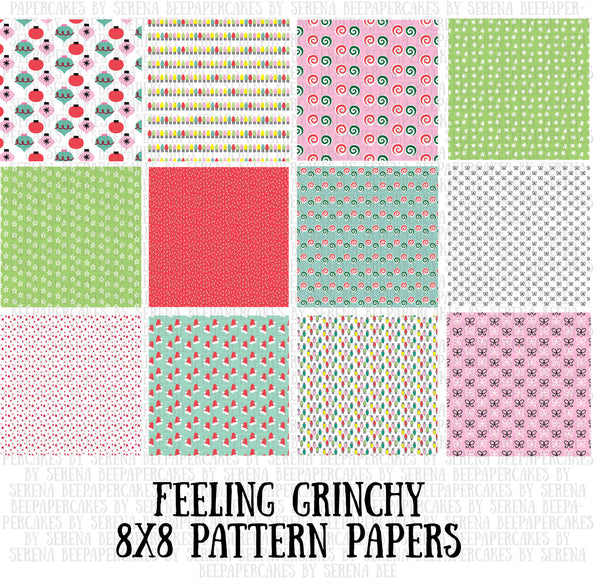 feeling grinchy 8x8 pattern papers. papercakes by serena bee