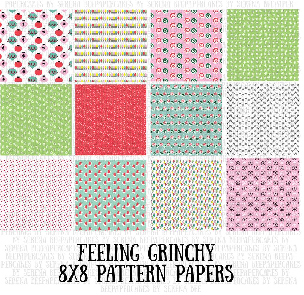 feeling grinchy 8x8 pattern papers. papercakes by serena bee